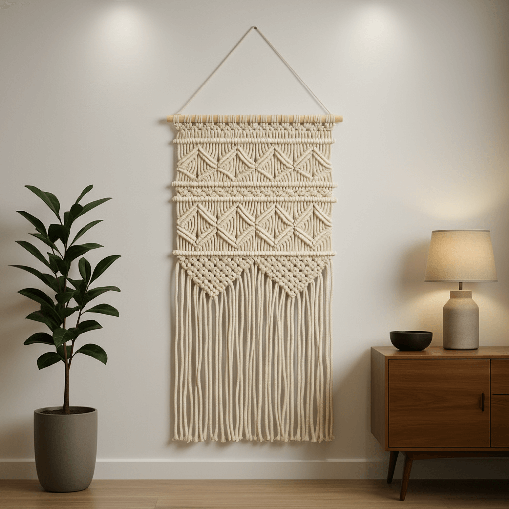 Macrame Wall Hanging – Cotton Macrame Wall Art (80 × 40 cm)