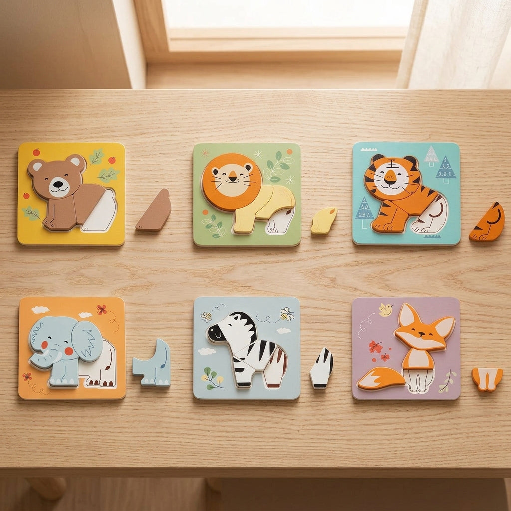 BusyKids 6-in-1 Animal Puzzle Set with colourful animal illustrations