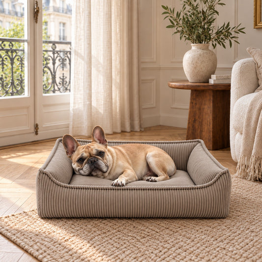 Nino Corduroy Dog Basket Bed with Removable Cover – Hazelnut Taupe, M