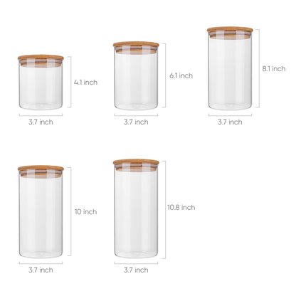 Glass Food Storage Containers, Food Jars with Bamboo Wooden Lids - Set