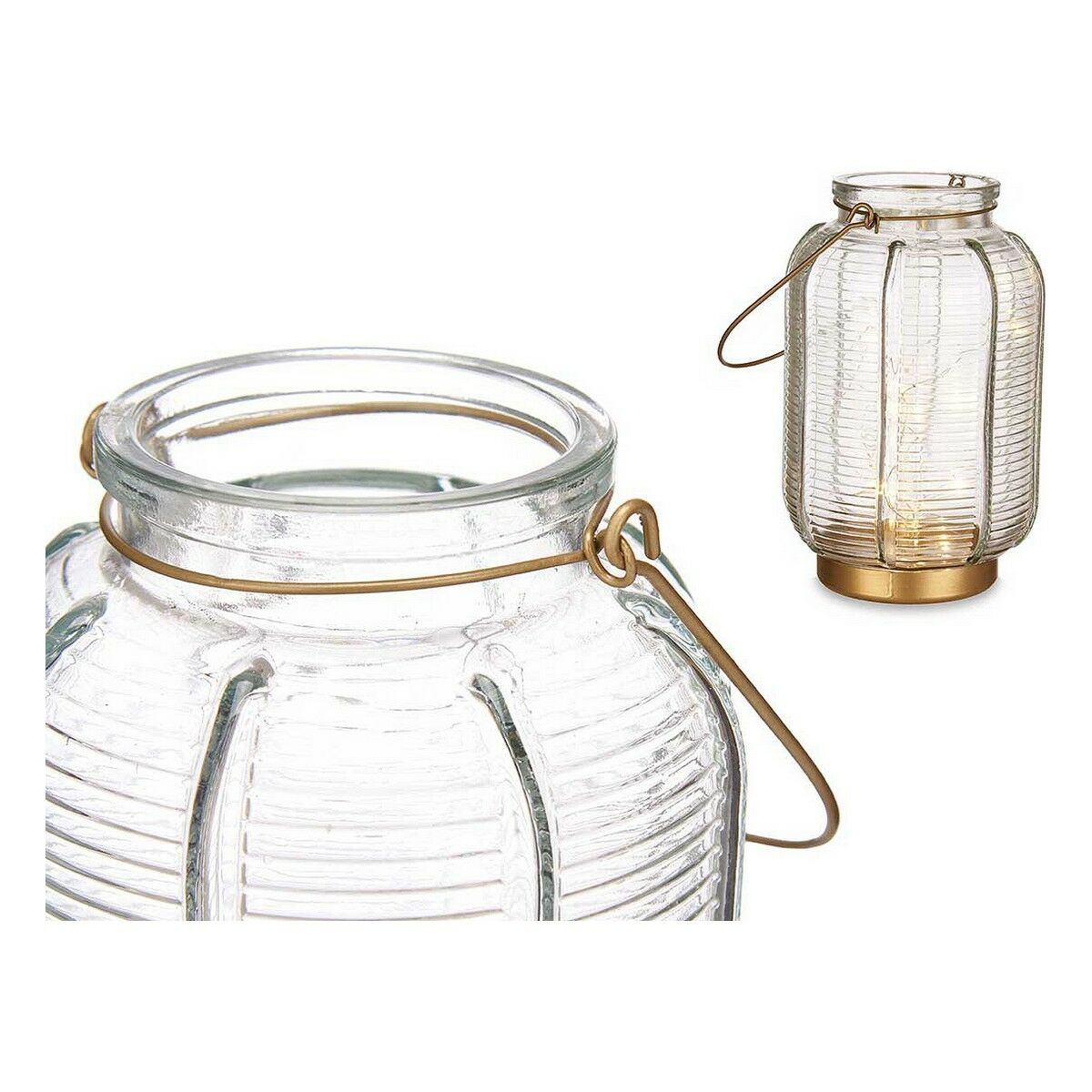 LED Lantern – Glass Stripes (Gold & Transparent)
