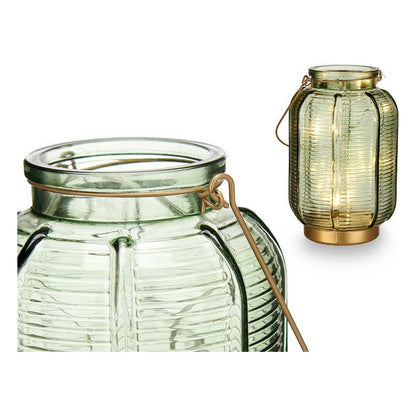 LED Lantern – Glass Stripes (Gold & Green)