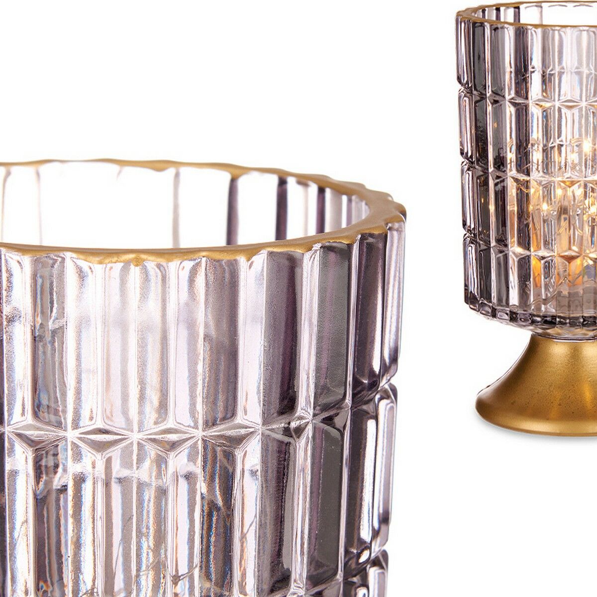 LED Lantern – Glass Glow (Grey & Gold)