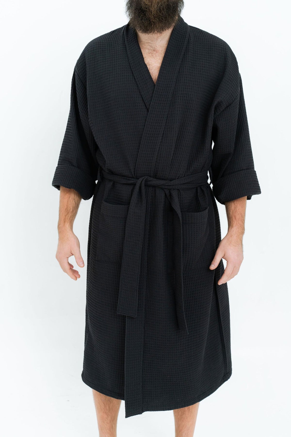 Long Waffle Fabric Robe for Men