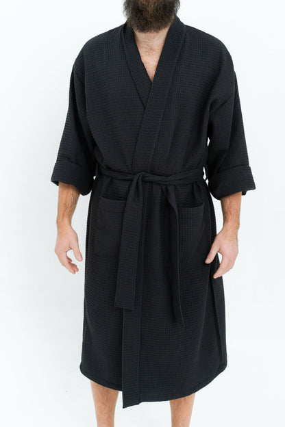Long Waffle Fabric Robe for Men