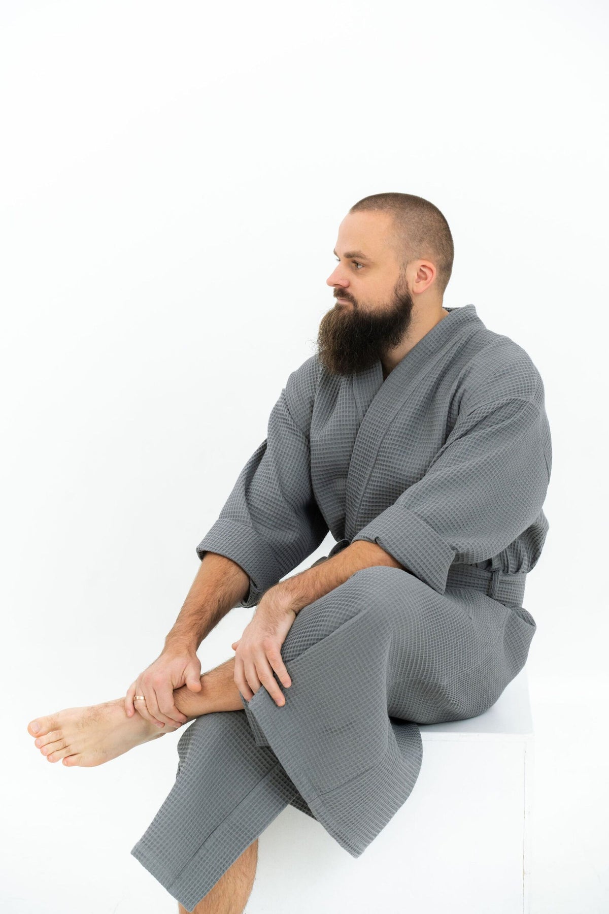 Long Waffle Fabric Robe for Men
