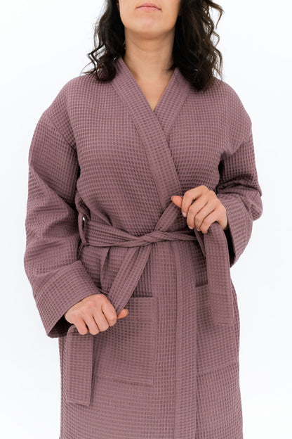 Long Waffle Fabric Robe for Women