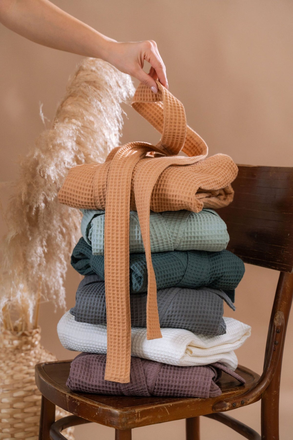 Long Waffle Fabric Robe for Women