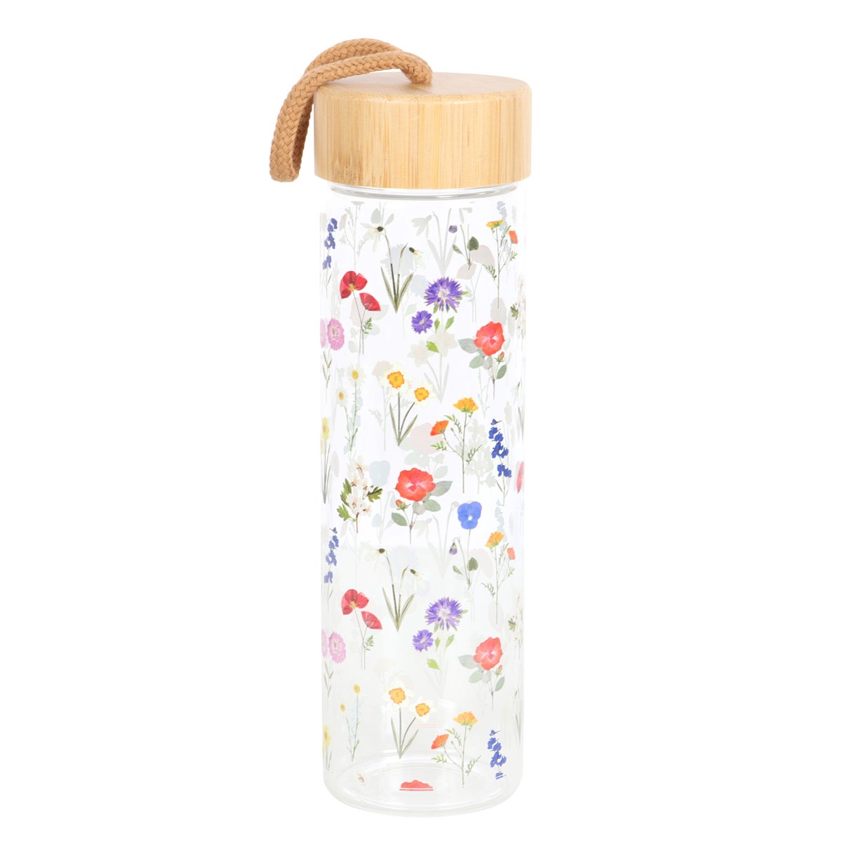 Wildflower Glass & Bamboo Water Bottle – 500 ml
