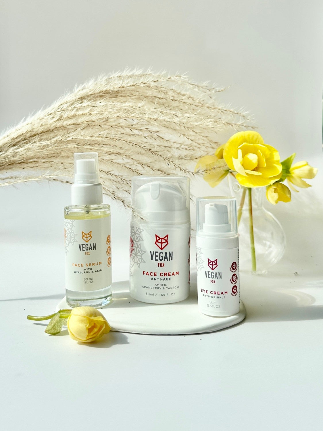 anti age skincare set with cream serum and eye cream for daily routine