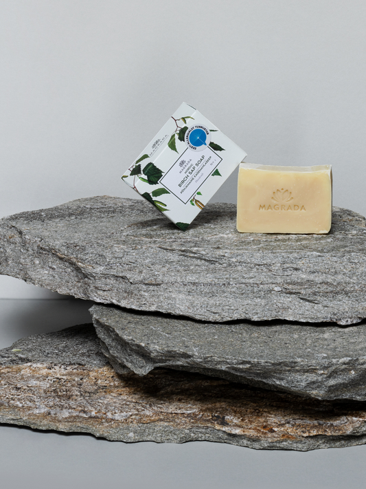 handmade natural soap with birch sap for gentle skin care