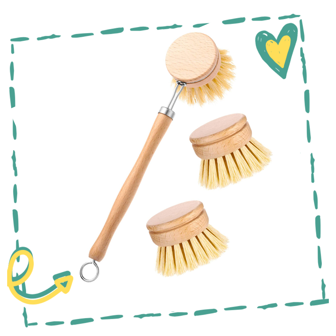Wooden Dish Brush with Replaceable Heads (Set)