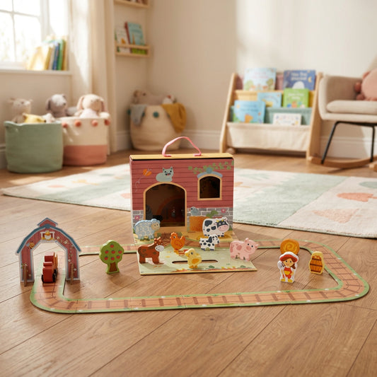 BusyKids Portable Farm Play Box – foldable farm-themed play set