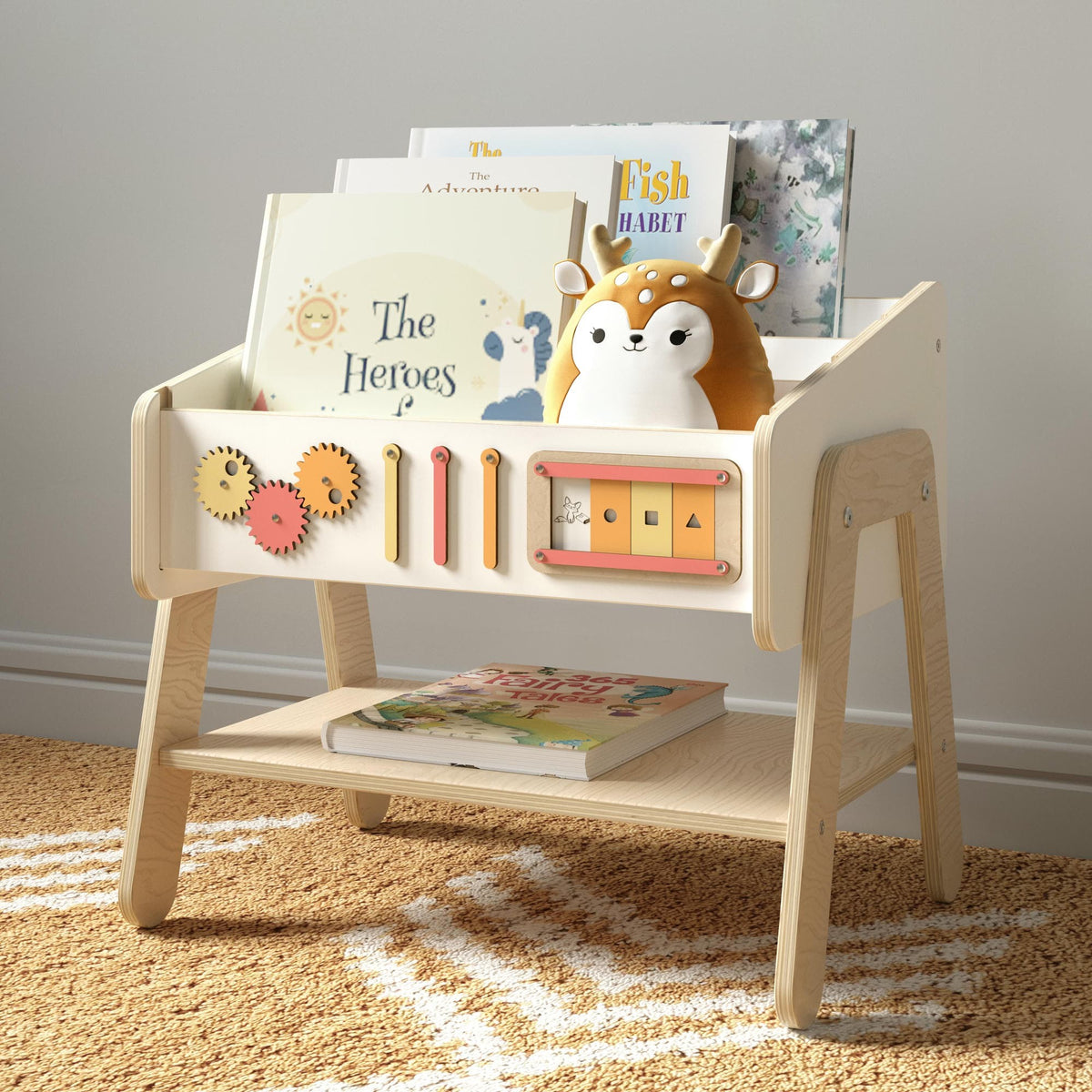 BusyKids LILU 3-in-1 bookshelf, chair and bedside table with activity board