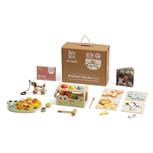 BusyKids Montessori Play Box #2 for ages 12–18 months with musical and sorting toys