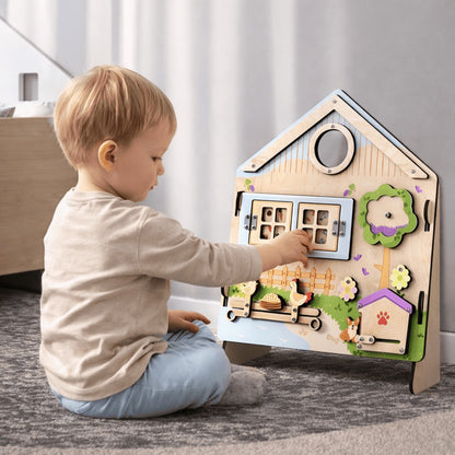 BusyKids UNIVERSAL wooden activity board with interactive elements