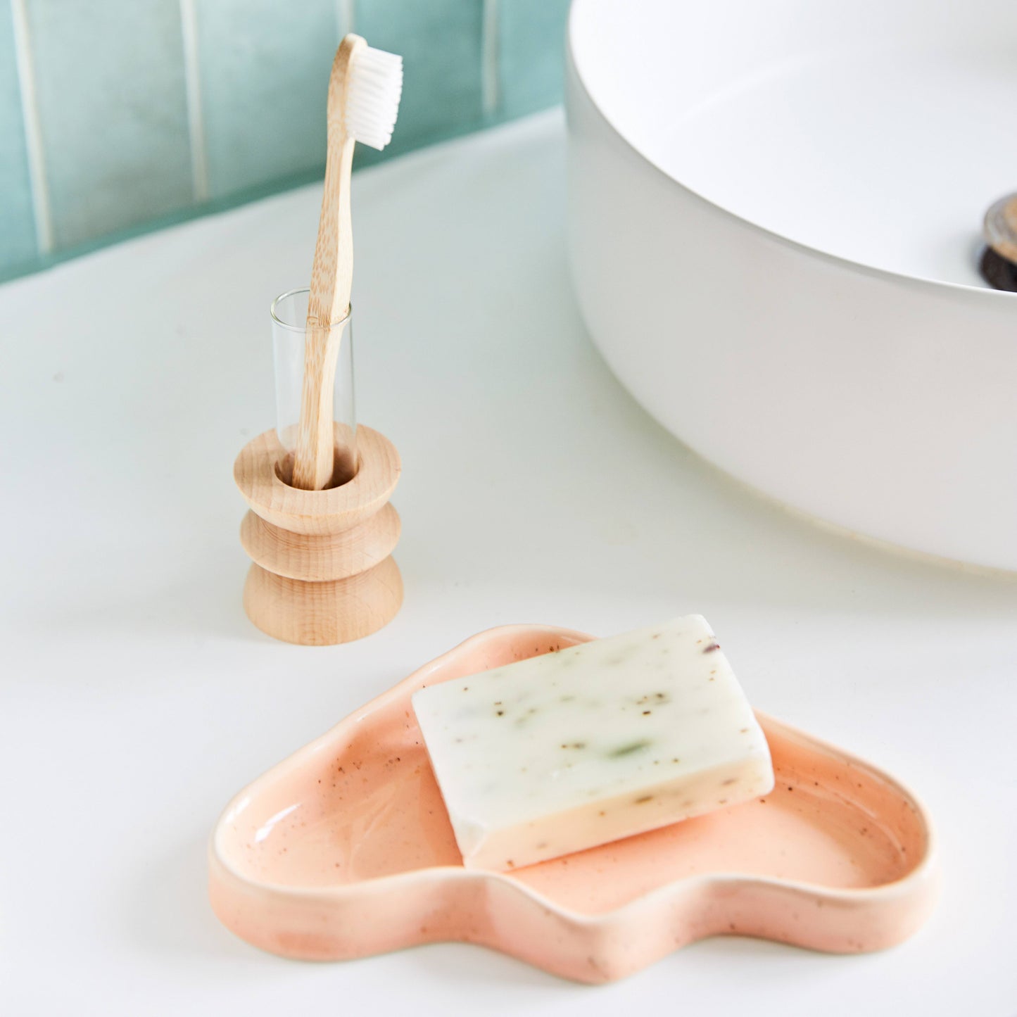 Ceramic Wave Tray – Speckled Peach (Triangle)