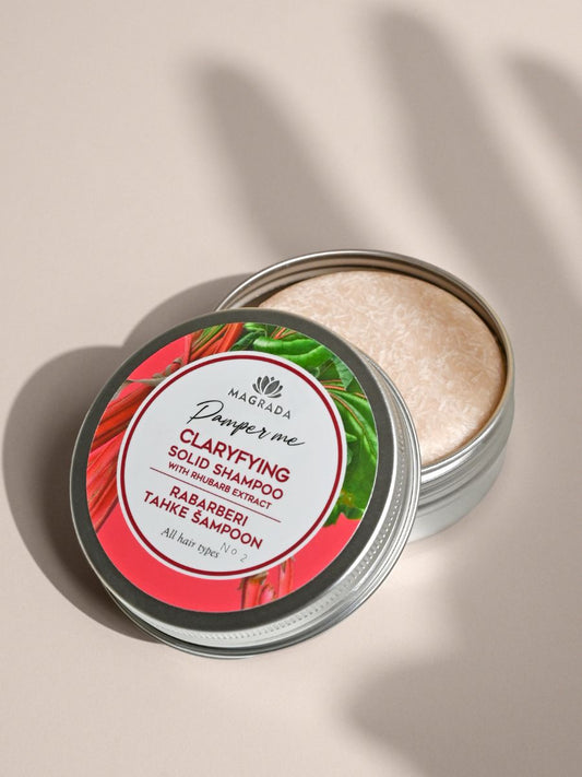 solid clarifying shampoo with rhubarb extract for deep cleansing and fresh hair