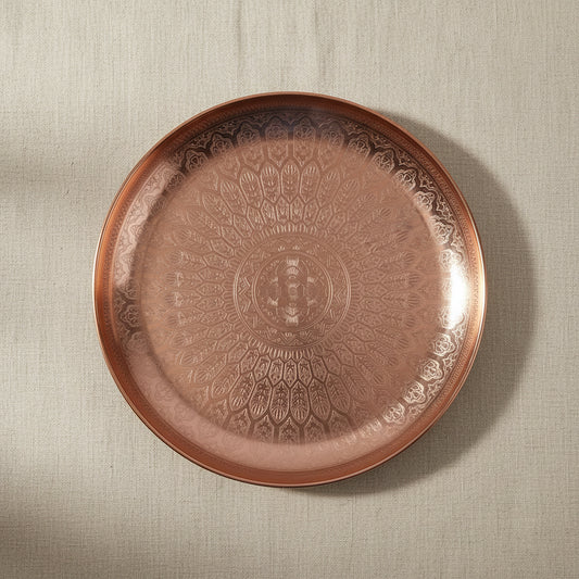 decorative copper tray with intricate pattern for candles and jewelry display