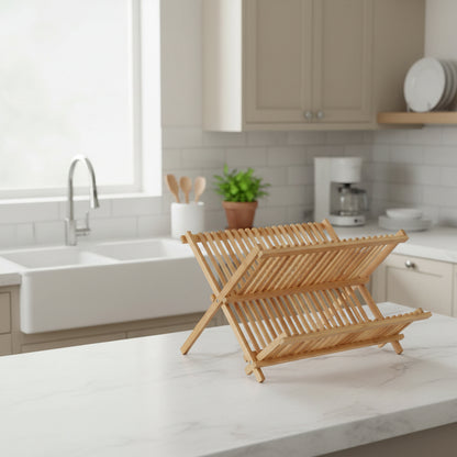 foldable bamboo dish drying rack for kitchen sink organisation