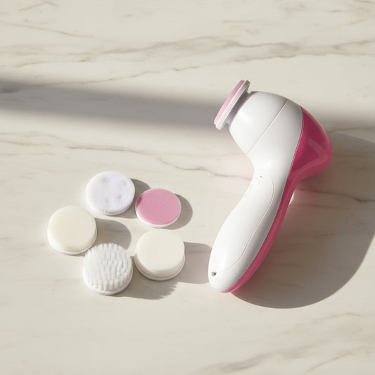 5 in 1 electric face cleansing and massage brush set with multiple attachments