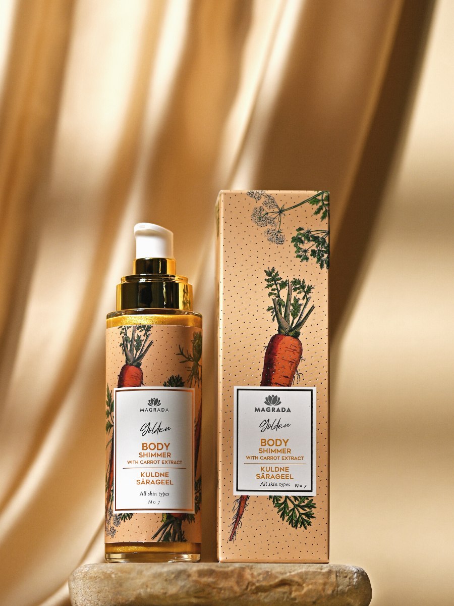 golden shimmer gel with carrot extract for radiant glowing skin