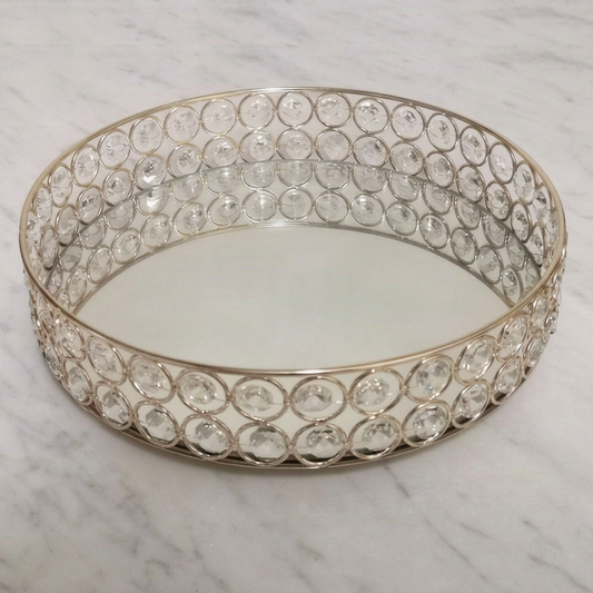 Mirrored decorative tray with crystal embellishments, full view
