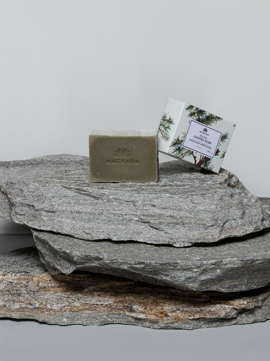 natural soap with juniper and sea mud for gentle cleansing and fresh skin