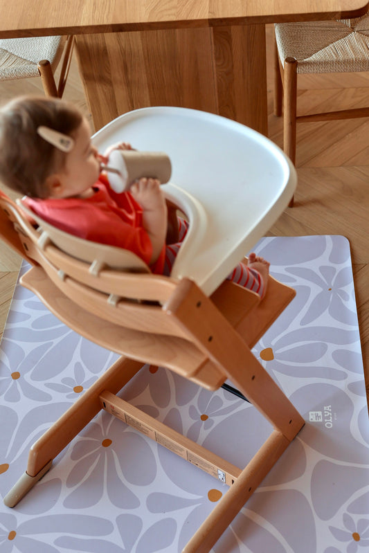 Kids Mealtime Floor Mat, Non-Slip & Waterproof - Daisy Lavender