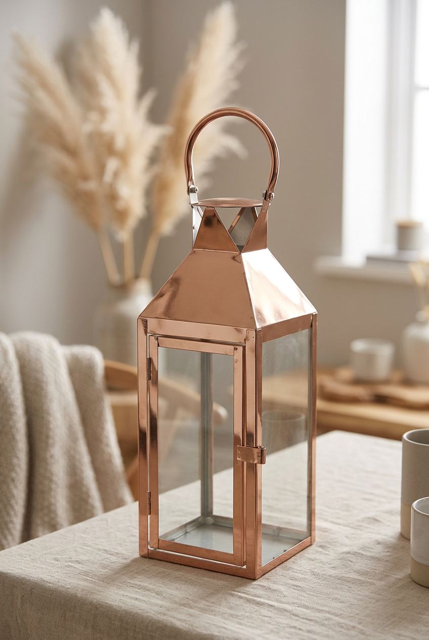 Large Vintage Copper Candle Lantern – elegant indoor and outdoor decorative lantern