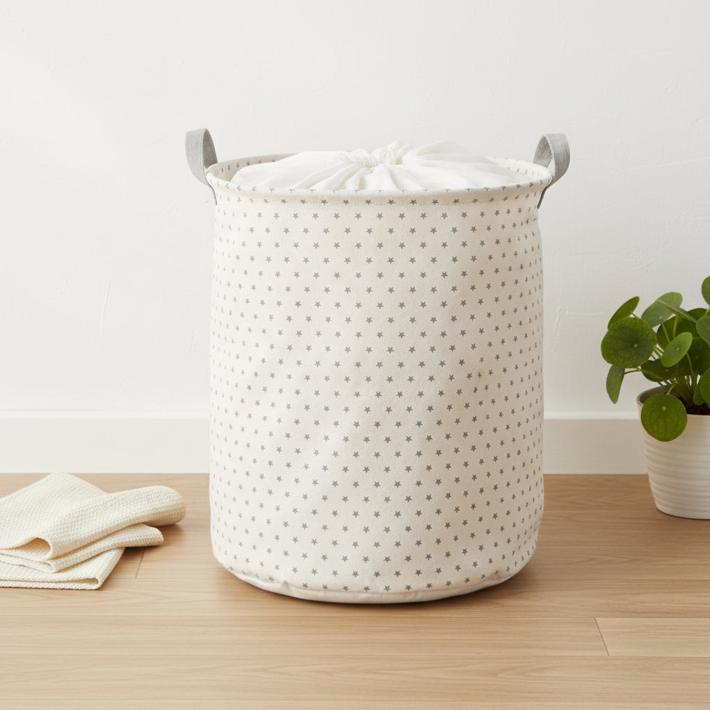 textile laundry basket with star pattern for everyday home storage