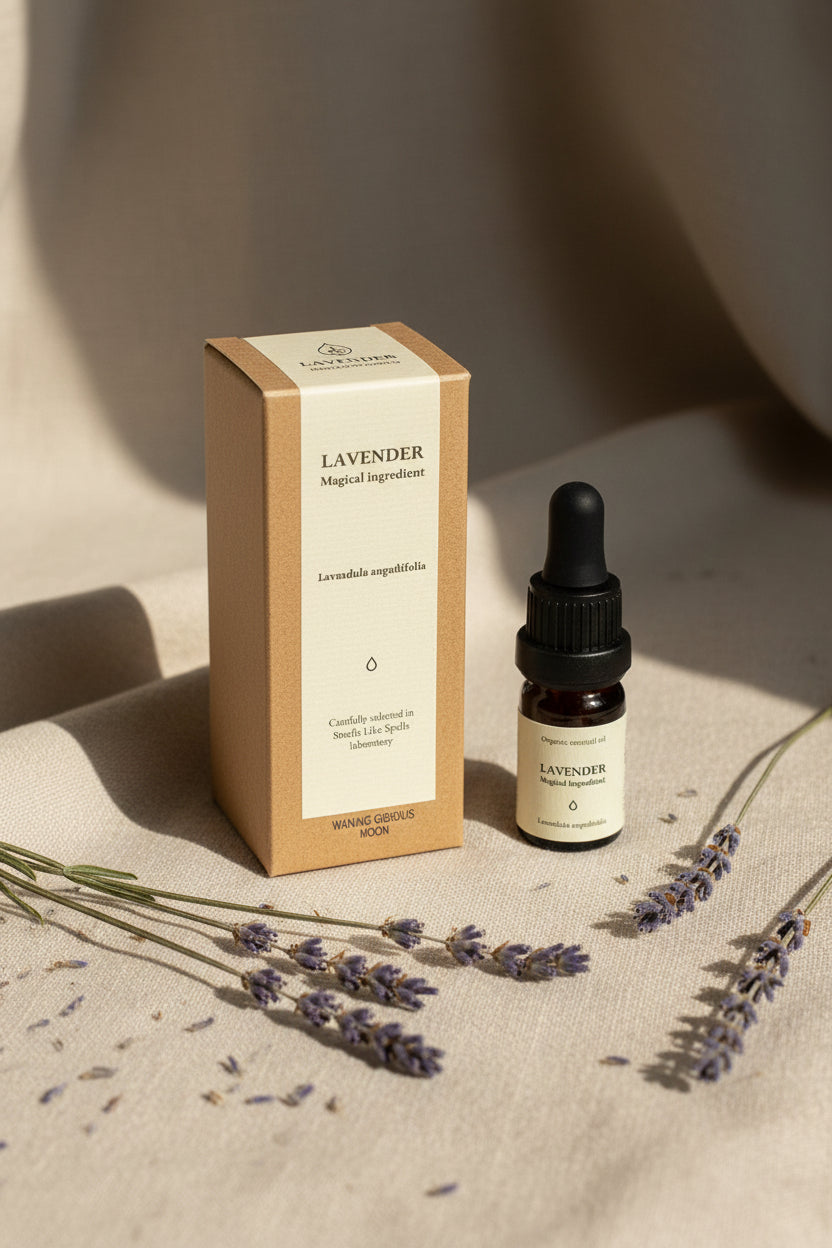 lavender essential oil in glass bottle with dropper