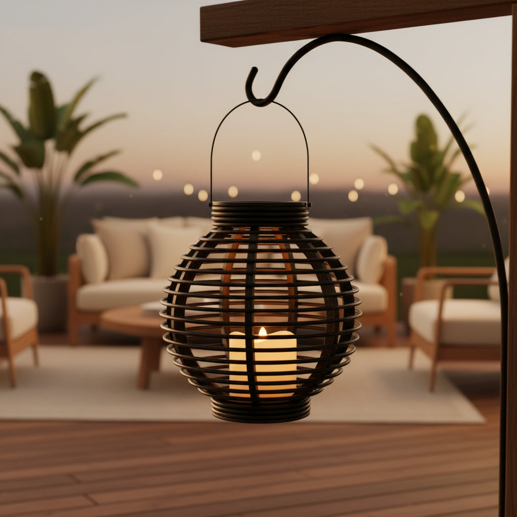 brown LED lantern with candle effect for indoor ambient lighting