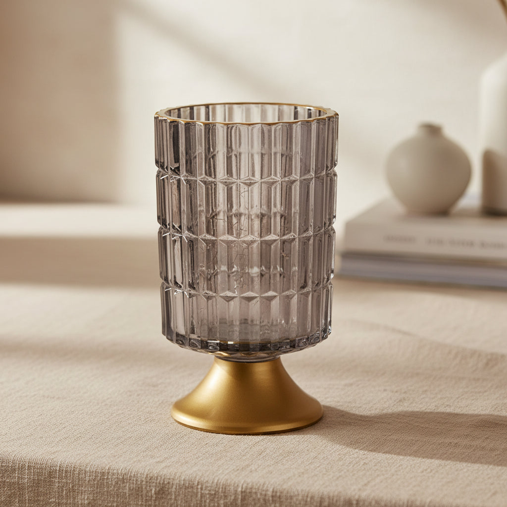 grey and gold glass LED lantern for soft ambient lighting