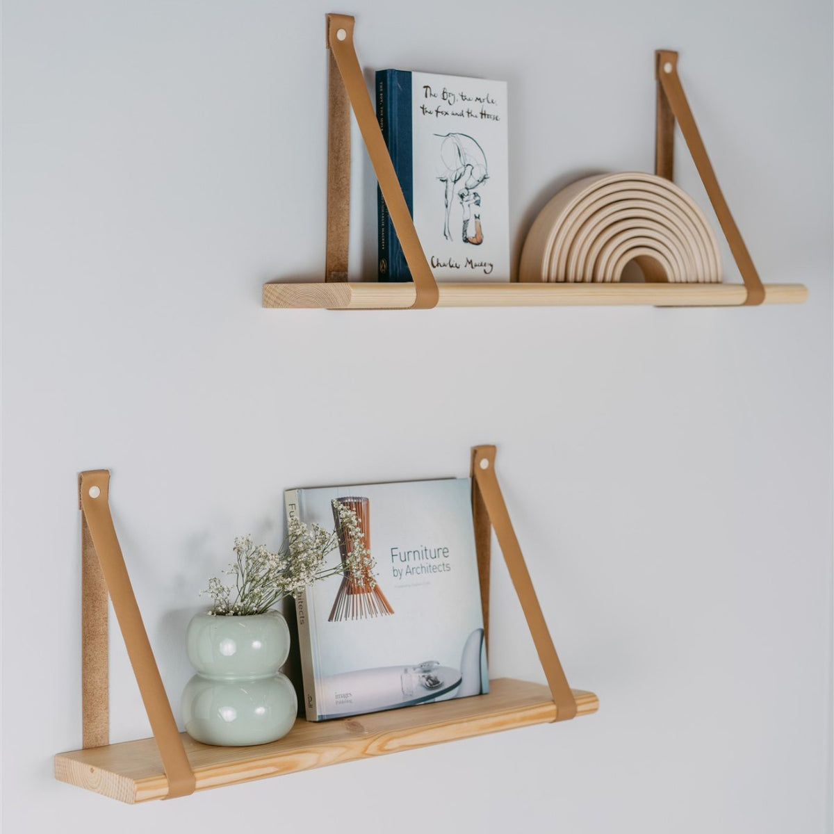 leg&go Pine & Leather Floating Shelf – 70 cm