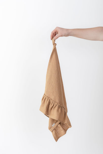 Linen Kitchen Towel With Ruffles