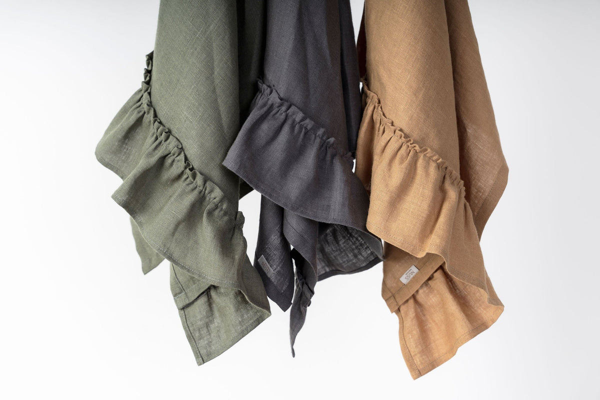 Linen Kitchen Towel With Ruffles
