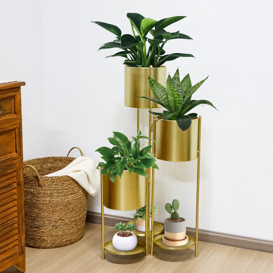 six tier metal plant stand with integrated pots for indoor and outdoor use