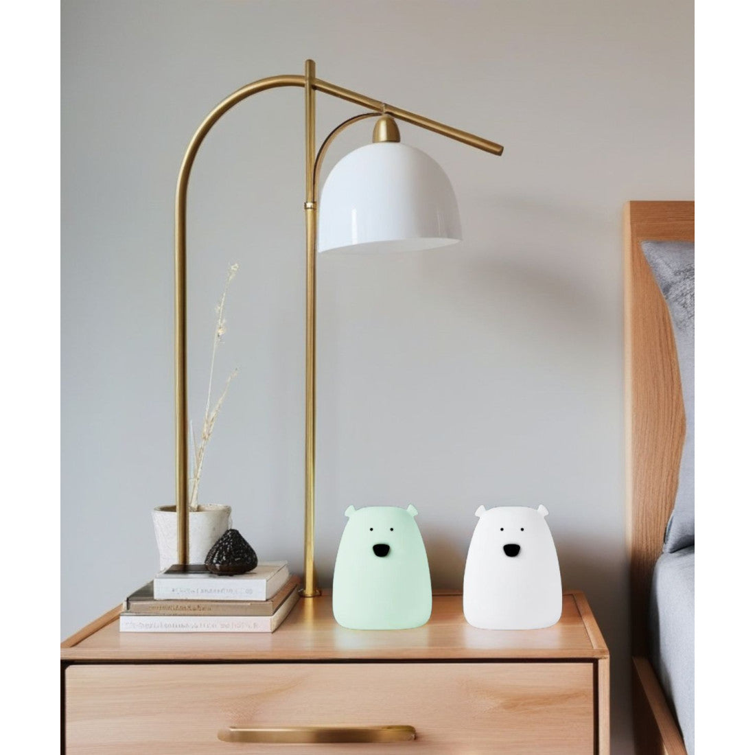 Set of two Mini Bear silicone night lights in White and Arctic Green