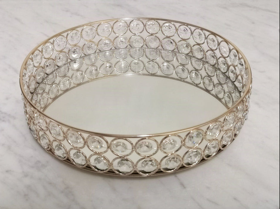 Mirrored decorative tray with crystal embellishments – luxury display tray