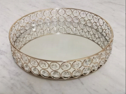 Mirrored decorative tray with crystal embellishments – luxury display tray
