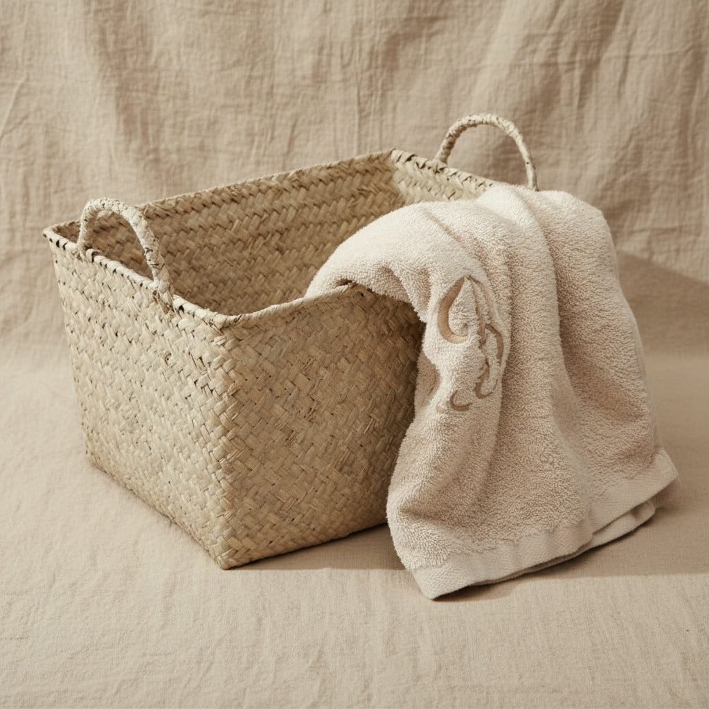 rectangular multi purpose storage basket made from natural material