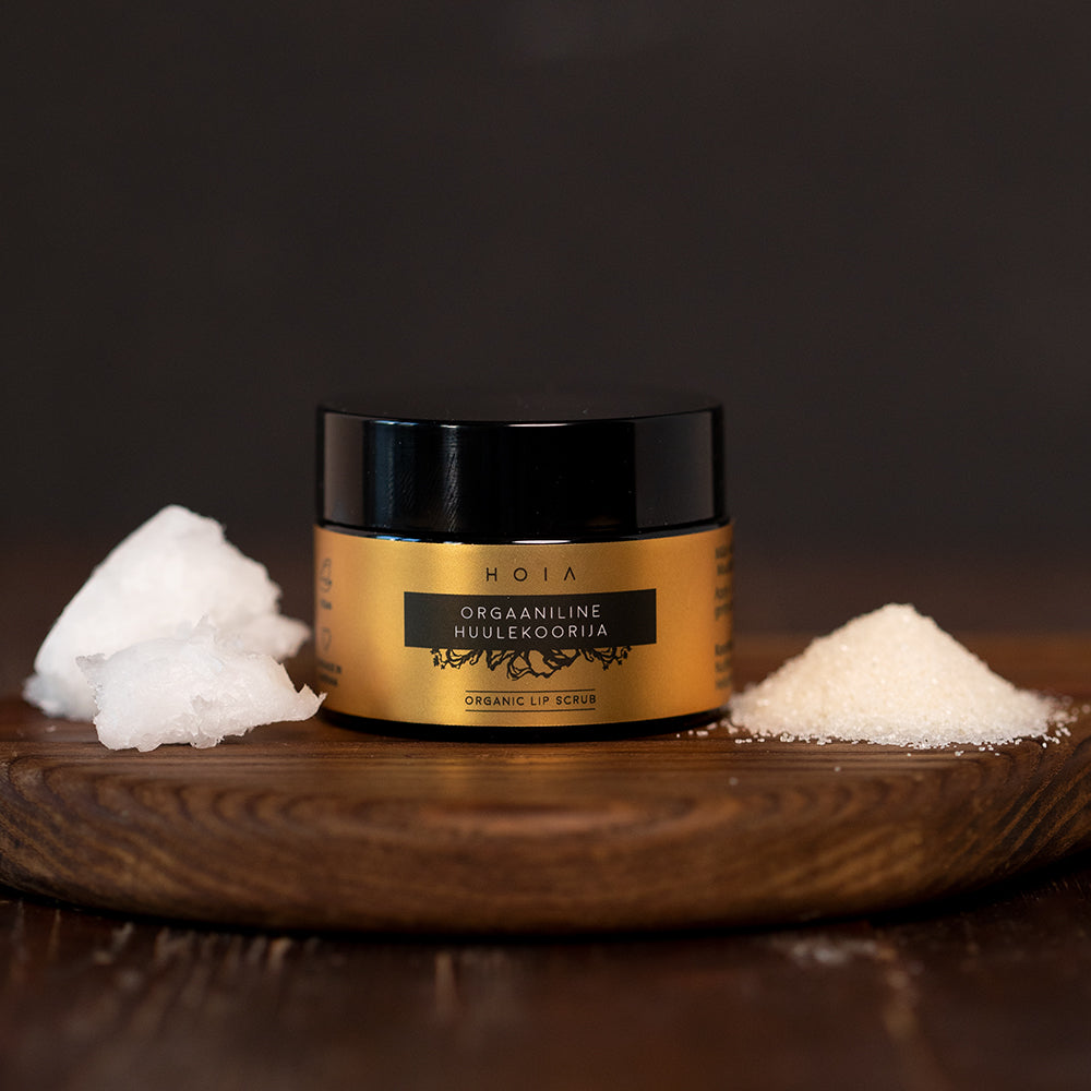 organic lip scrub with natural sugar and oils for soft lips