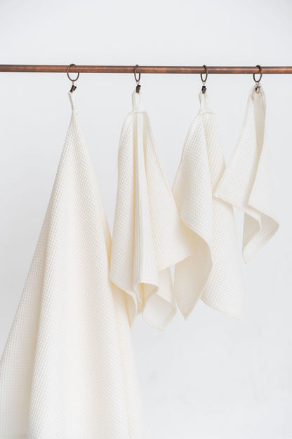 waffle cotton towel in cream color made from organic cotton