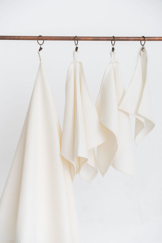 waffle cotton towel in cream color made from organic cotton