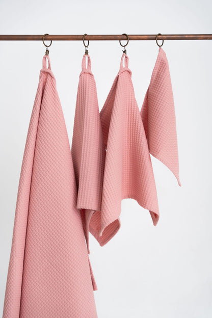 waffle cotton towel in peach color made from organic cotton
