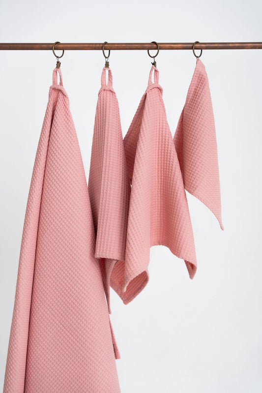 waffle cotton towel in peach color made from organic cotton