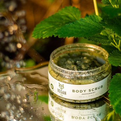 peppermint body scrub with natural exfoliating particles