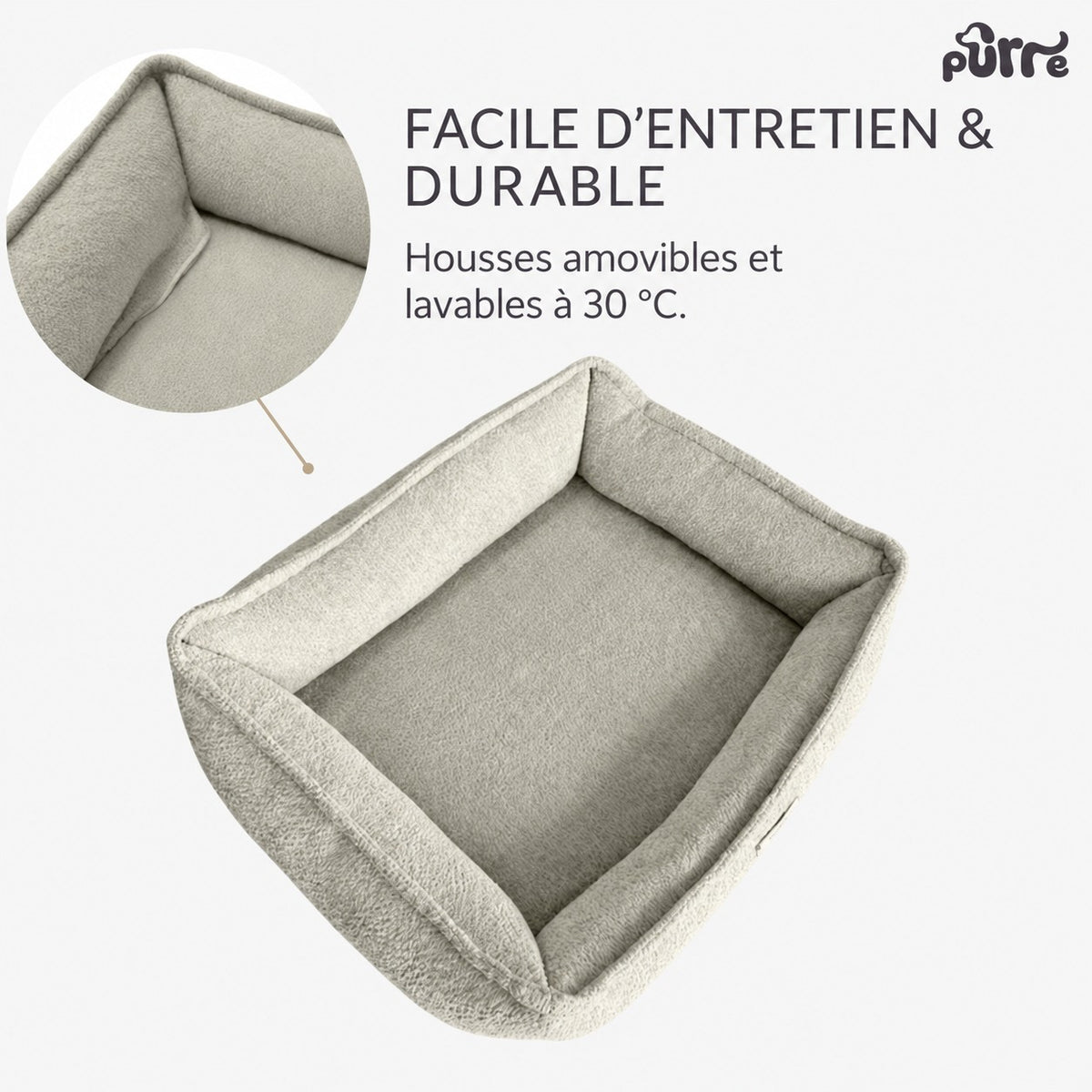 Nino Bouclé Dog Basket Bed with Removable Cover – Ecru, M