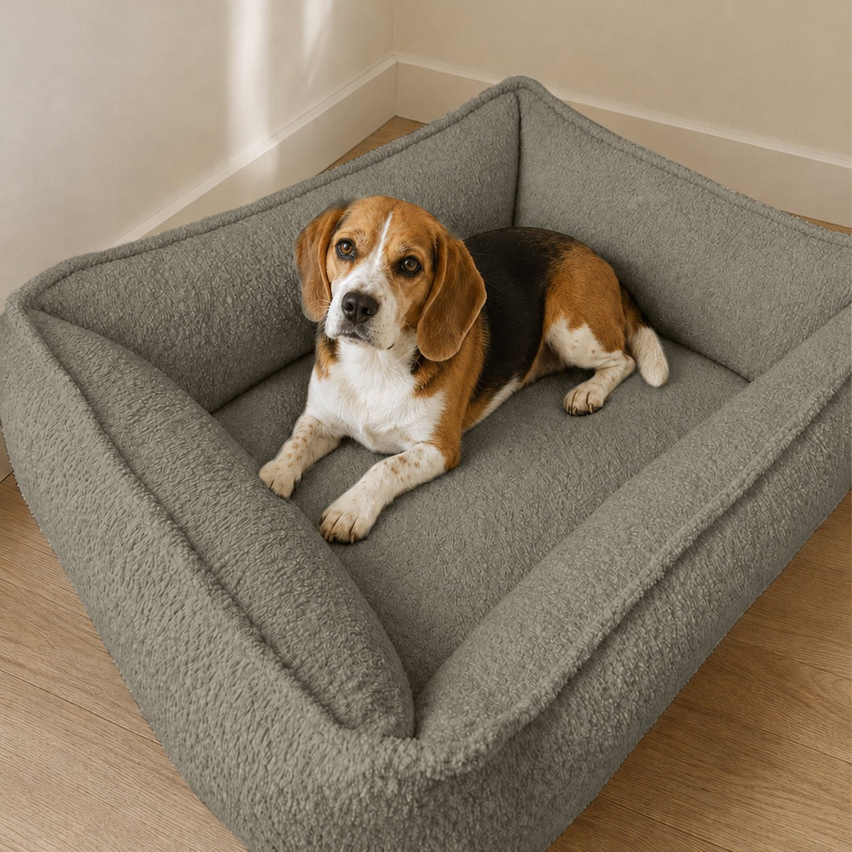 Nino Bouclé Dog Basket Bed with Removable Cover – Ecru, M
